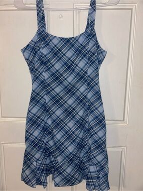 SHEIN Blue Plaid Square-Neck Mini Dress